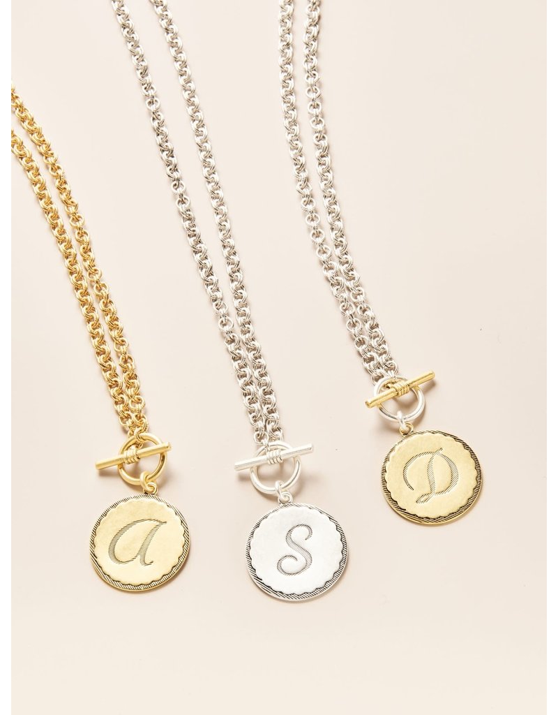 John Wind Toggle Sorority Gal Initial Necklaces Two-Tone V