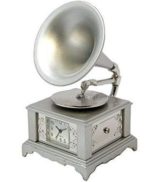 Silver Vintage Gramophone Desk Clock
