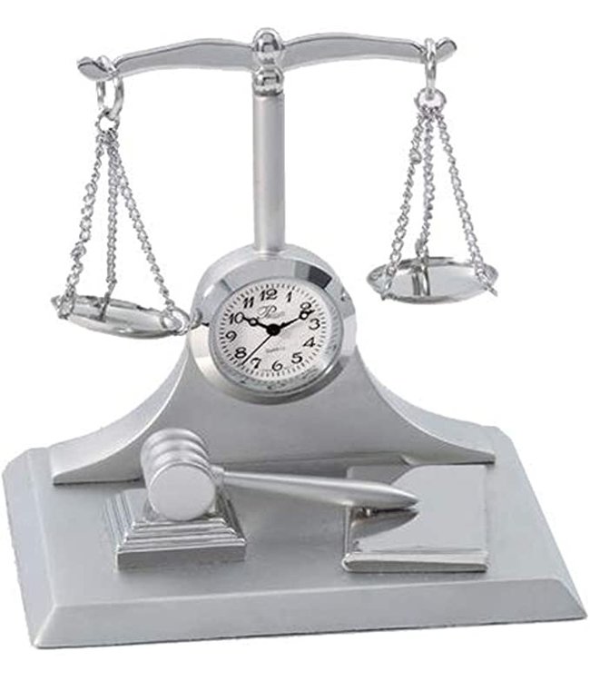 Silver Scales of Justice Clock