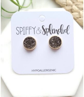 Charcoal Grey Geode Druzy Studs Small 8mm