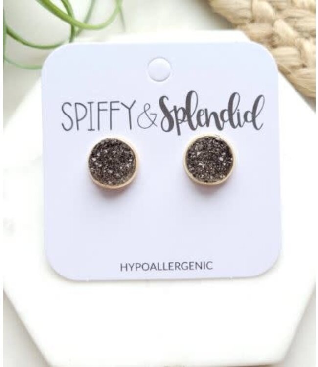 Charcoal Grey Geode Druzy Studs Small 8mm
