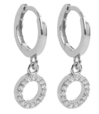Silver Small Huggies with Pave Circle