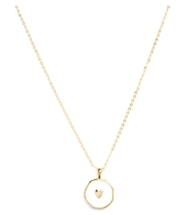 Gold Tiny White Heart Pendant Necklace