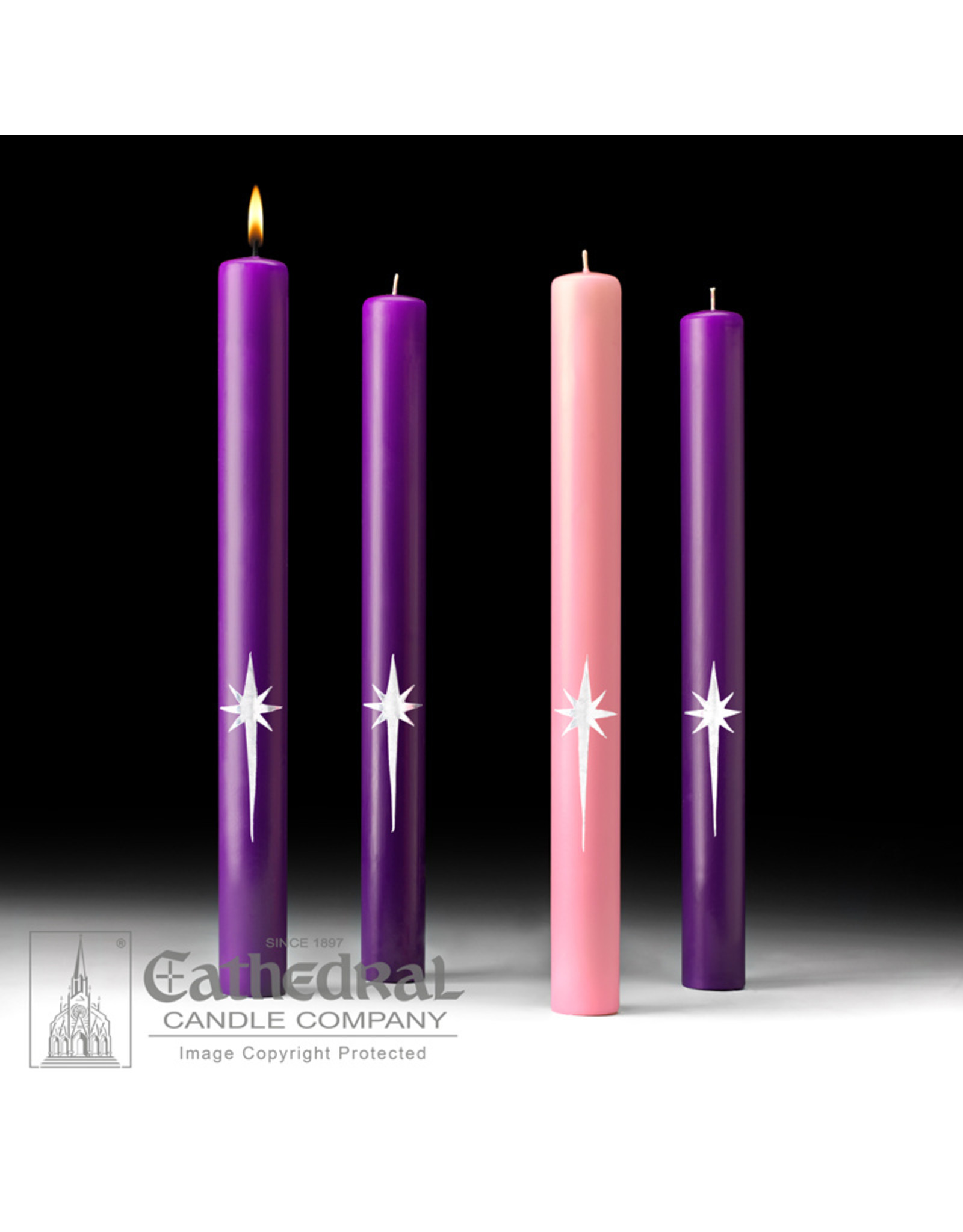 Cathedral Candle 51% Beeswax Advent Candles ("Star of the Magi") 1.5x16 (3 Purple, 1 Rose)