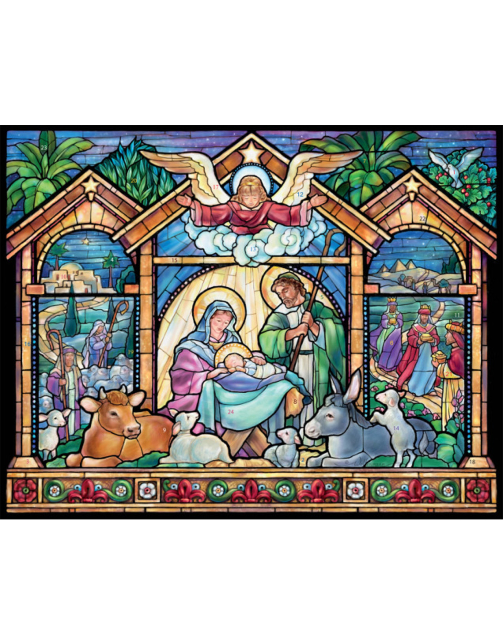 Vermont Christmas Company Large Advent Calendar - Stained Glass Nativity