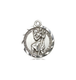 Bliss St. Christopher Round Hammered Edge Medal, Sterling Silver