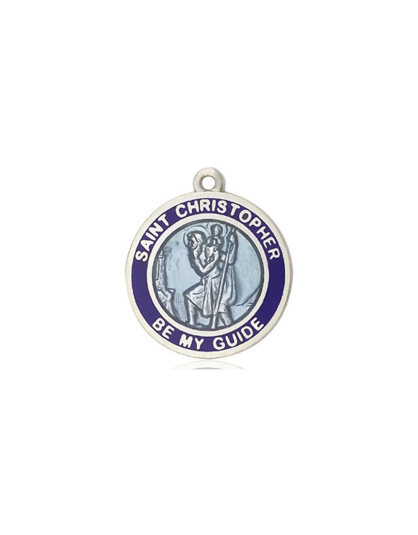 Bliss St. Christopher with Blue Enamel Medal, Sterling Silver