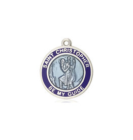 Bliss St. Christopher with Blue Enamel Medal, Sterling Silver