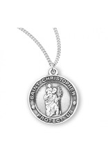 HMH St. Christopher Round Medal, Sterling Silver, 18" Chain