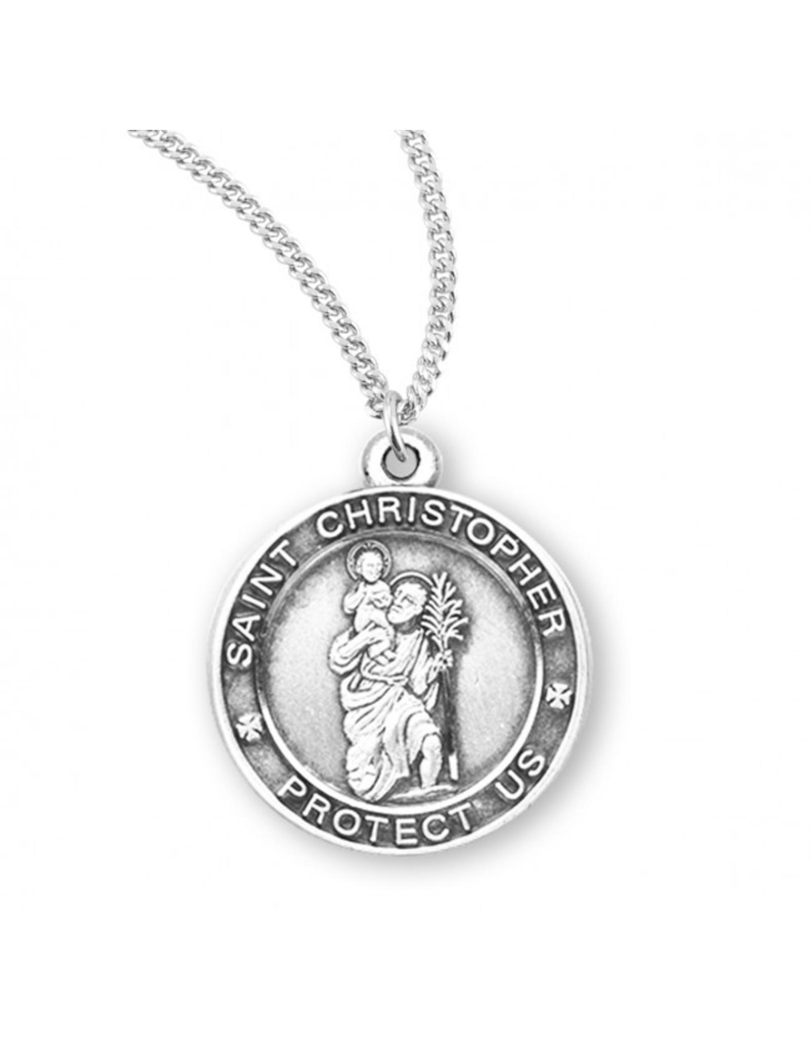 HMH St. Christopher Round Medal, Sterling Silver, 18" Chain