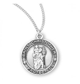 HMH St. Christopher Round Medal, Sterling Silver, 18" Chain