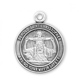 St. Christopher Round Medal, Sterling Silver, 24" Chain