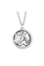 St. Michael Round Sterling Silver Medal, 24" Chain