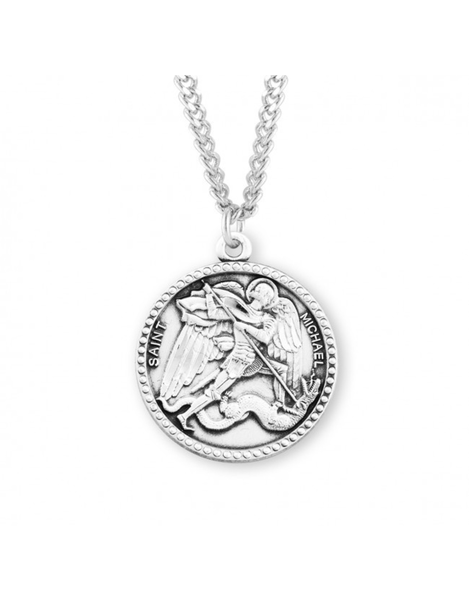 HMH St. Michael Medal - Round, Sterling Silver, 24" Chain