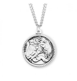 HMH St. Michael Medal, Round, Sterling Silver, 24" Chain