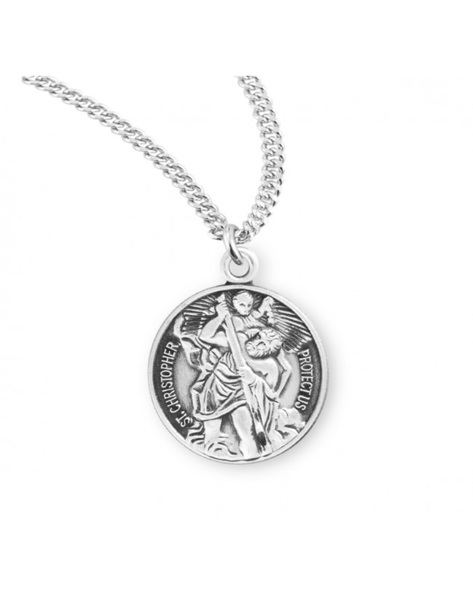 HMH St. Christopher Round Medal, Sterling Silver, 18" Chain