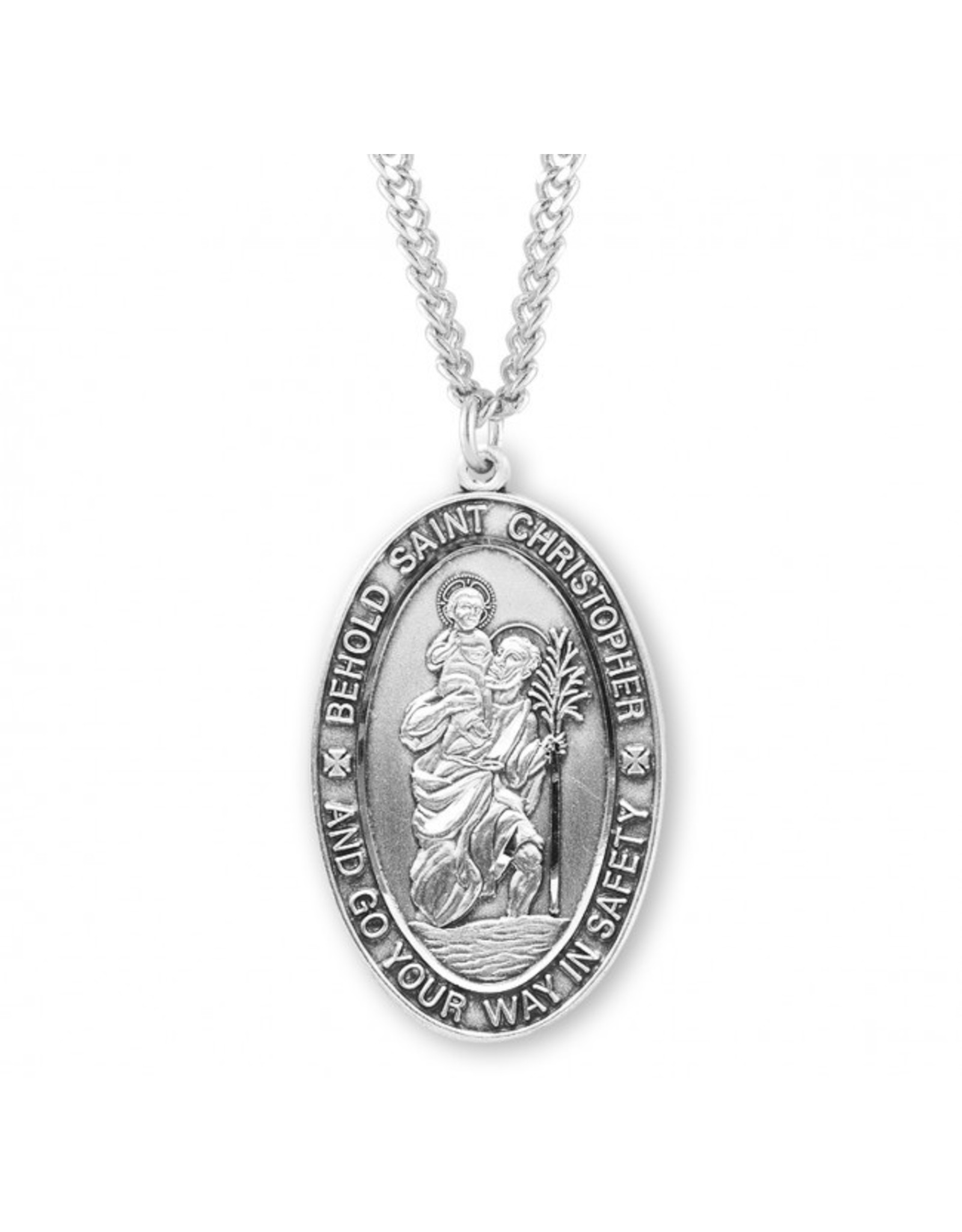 St. Christopher Oval Medal, Sterling Silver, 24" Chain