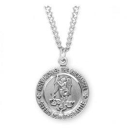 HMH St. Michael Medal, Round, Sterling Silver, 24" Chain