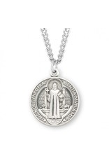 St. Benedict Medal, Round, Sterling Silver, 24" Chain