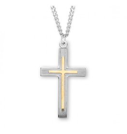 Cross Medal, Two-Tone Sterling Silver, 24" Chain