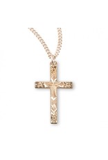 Cross Medal, Flower Tipped, Gold Over Sterling Silver, 18" Chain