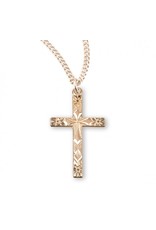 HMH Cross Medal - Flower Tipped, Gold Over Sterling Silver, 18" Chain