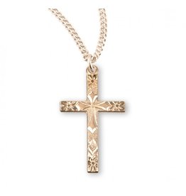 HMH Cross Medal - Flower Tipped, Gold Over Sterling Silver, 18" Chain