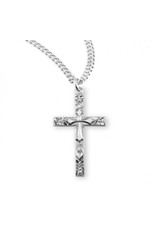Cross Medal, Flower Tipped, Sterling Silver, 18" Chain