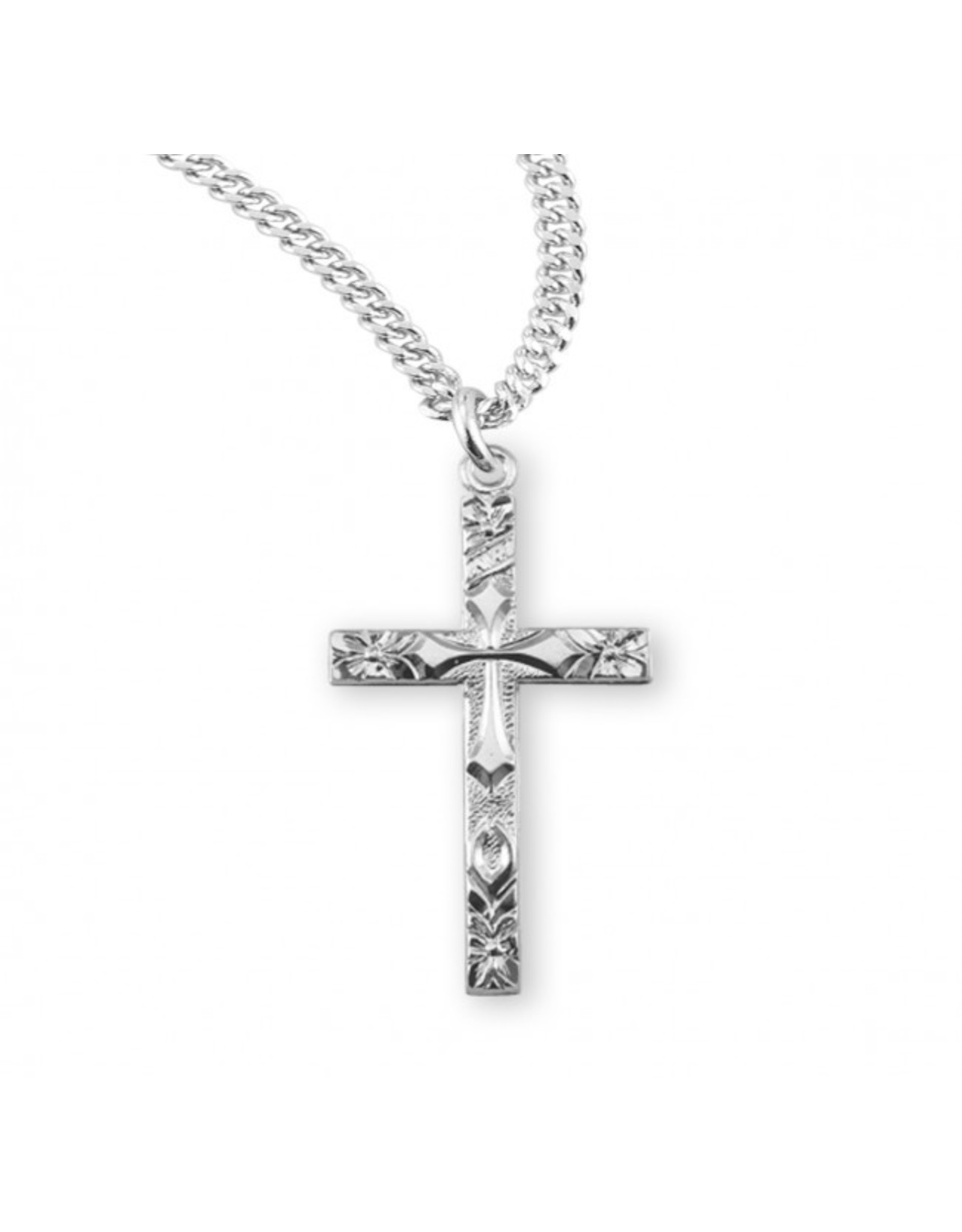 HMH Cross Medal, Flower Tipped, Sterling Silver, 18" Chain