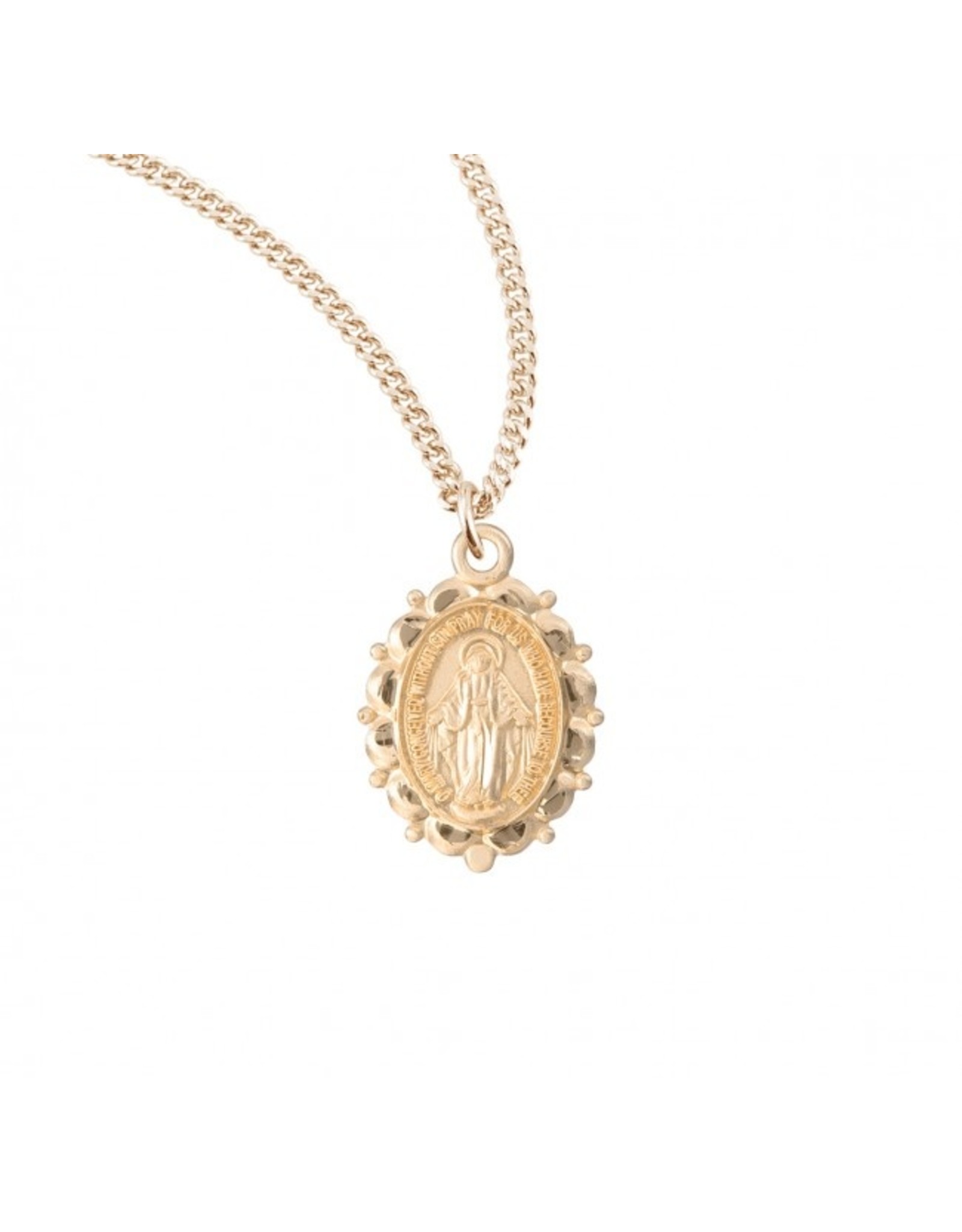 HMH Miraculous Medal, Scalloped Oval, Gold over Sterling Silver, 18" Chain