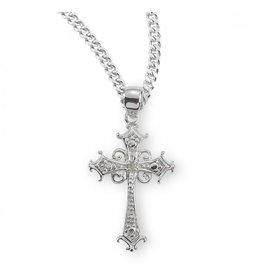 HMH Cross Medal - Crystal Cubic Zirconium, Sterling Silver, 18" Chain