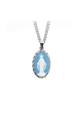 HMH Blue Miraculous Cameo Medal, Sterling Silver, 18" Chain