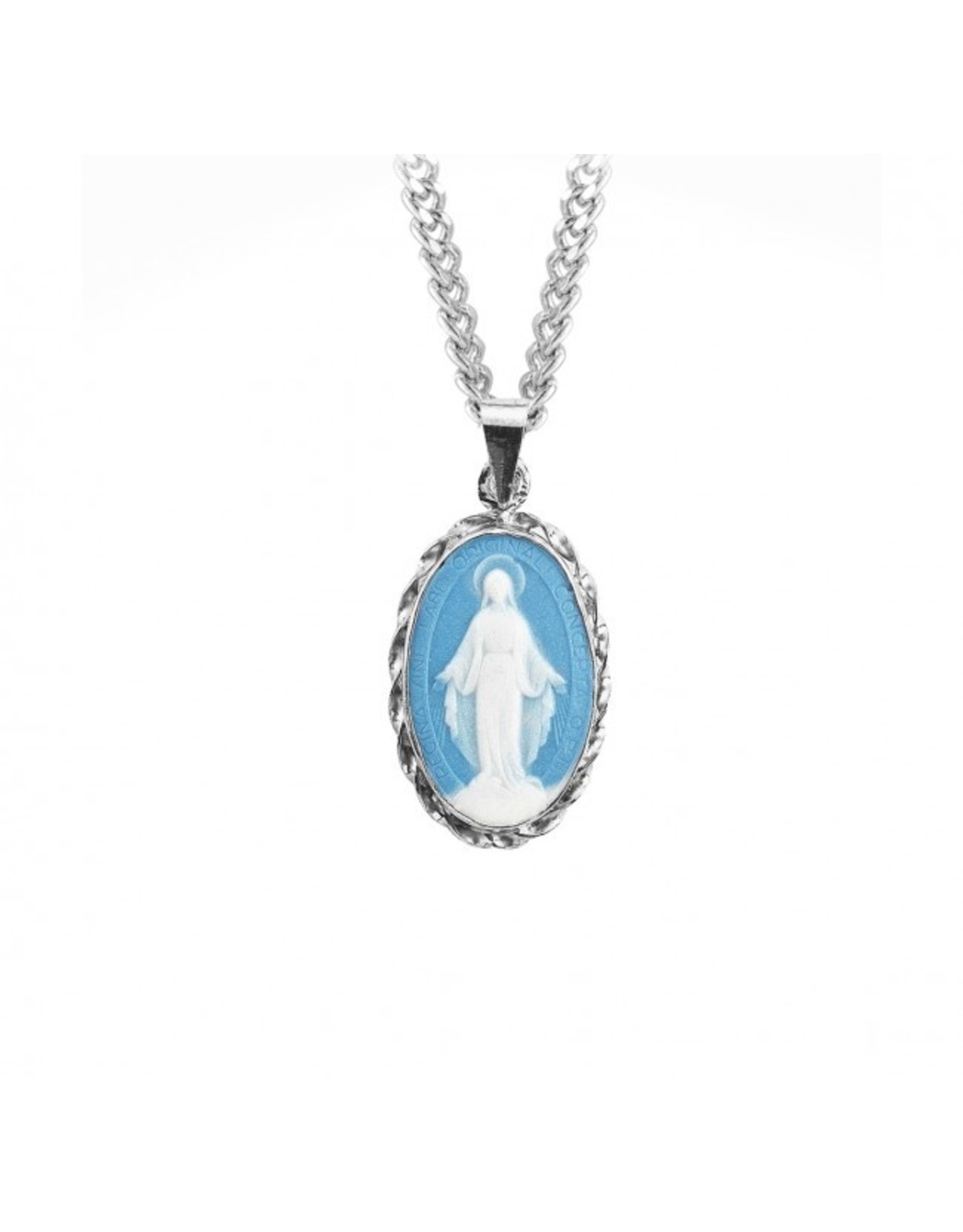 HMH Blue Miraculous Cameo Medal, Sterling Silver, 18" Chain