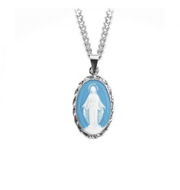Blue Miraculous Cameo Medal, Sterling Silver, 18" Chain