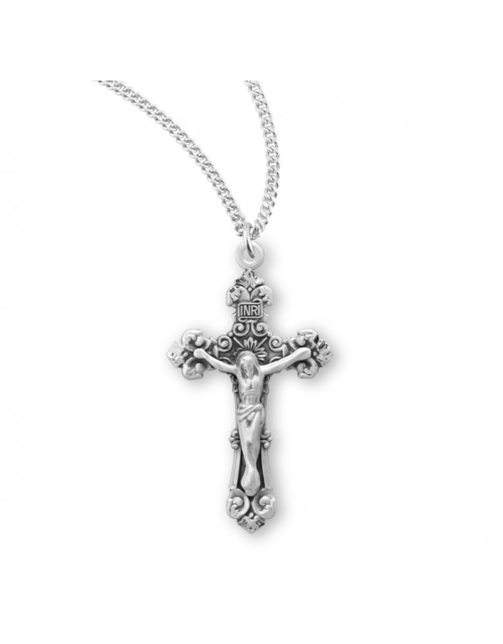 HMH Crucifix Medal - Fancy Filigree, Sterling Silver, 18" Chain