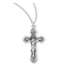 HMH Crucifix Medal, Fancy Filigree, Sterling Silver, 18" Chain