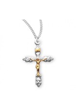 HMH Crucifix Medal, Two-Tone Wheat, Sterling Silver, 18" Chain