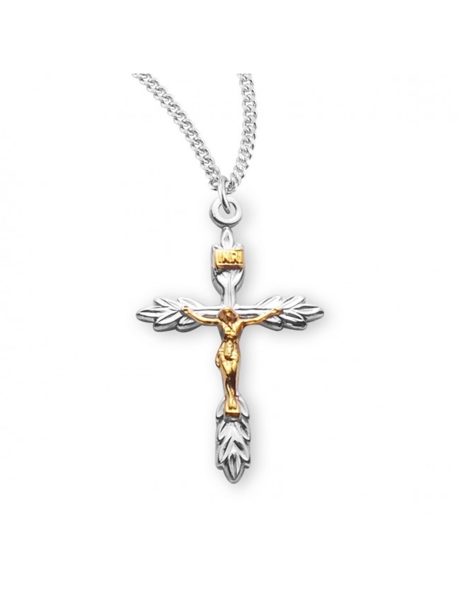 HMH Crucifix Medal - Two-Tone Wheat, Sterling Silver, 18" Chain