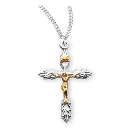 HMH Crucifix Medal - Two-Tone Wheat, Sterling Silver, 18" Chain