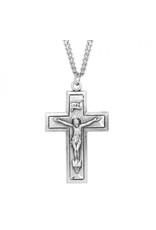 Engraved Wide Cross Crucifix Necklace, Sterling Silver on 24" Chain