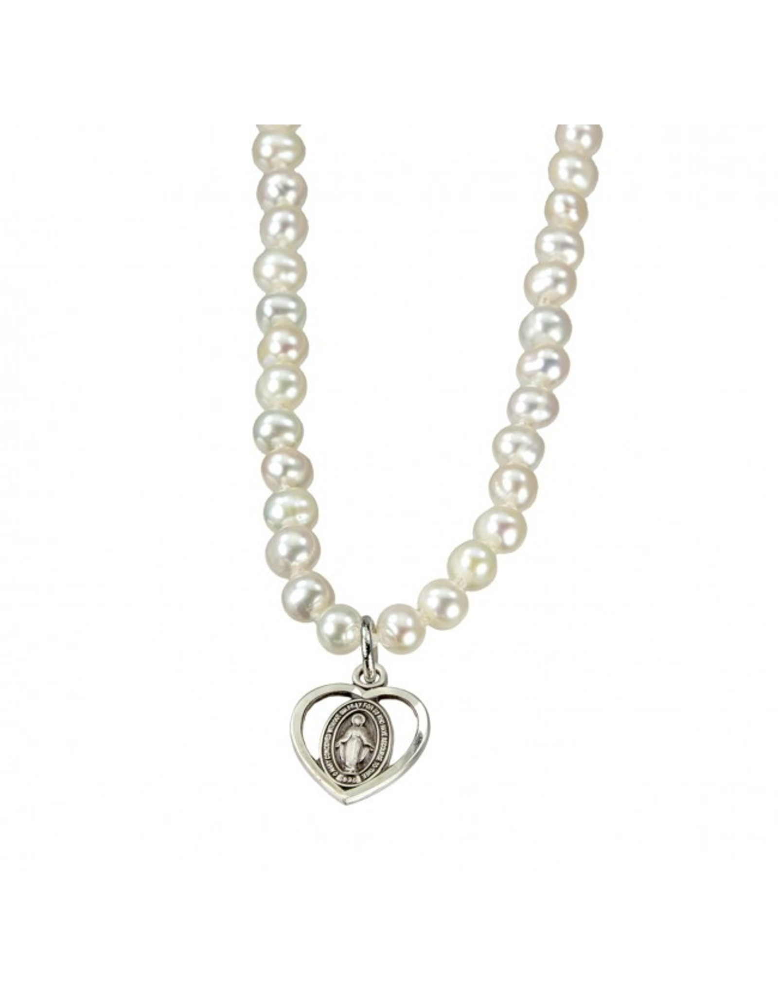 HMH Freshwater Pearl Necklace with Sterling Silver Miraculous Heart