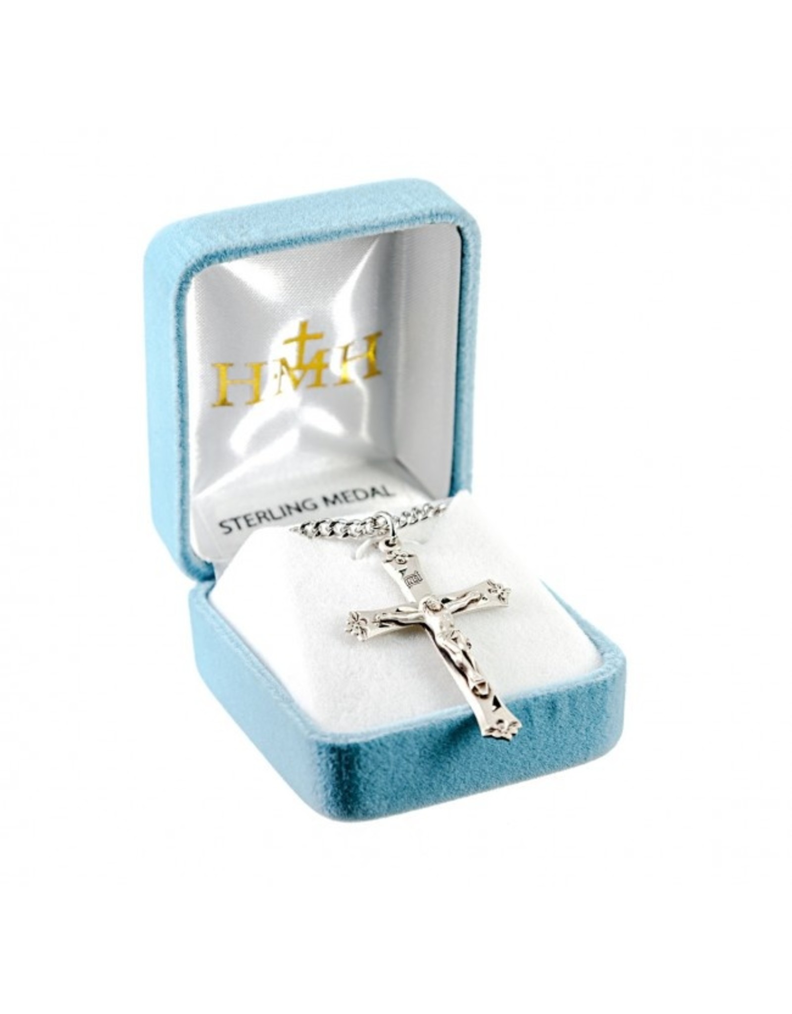 HMH Crucifix Medal - Flower Tipped, Sterling Silver, 24" Chain