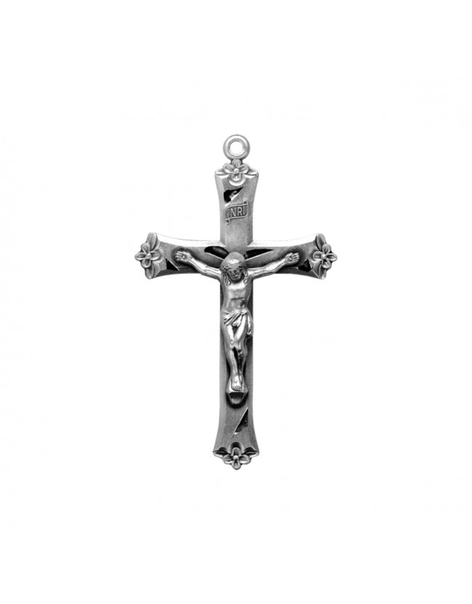 HMH Crucifix Medal, Flower Tipped, Sterling Silver, 24" Chain