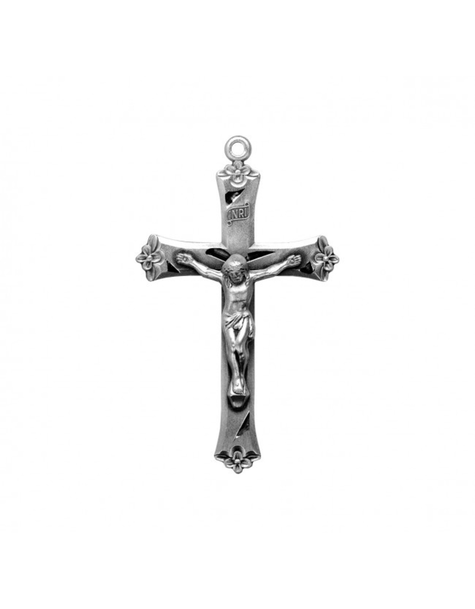 Flower Tipped Crucifix Medal, Sterling Silver on 24" Chain Reilly's