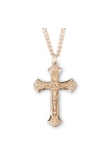 Crucifix Medal, Fine Flared, Gold over Sterling Silver, 20" Chain
