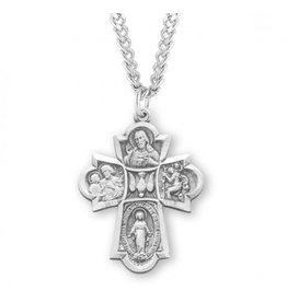 HMH Religious Manufacturing 4-Way Medal, Sterling Silver, 24" Chain