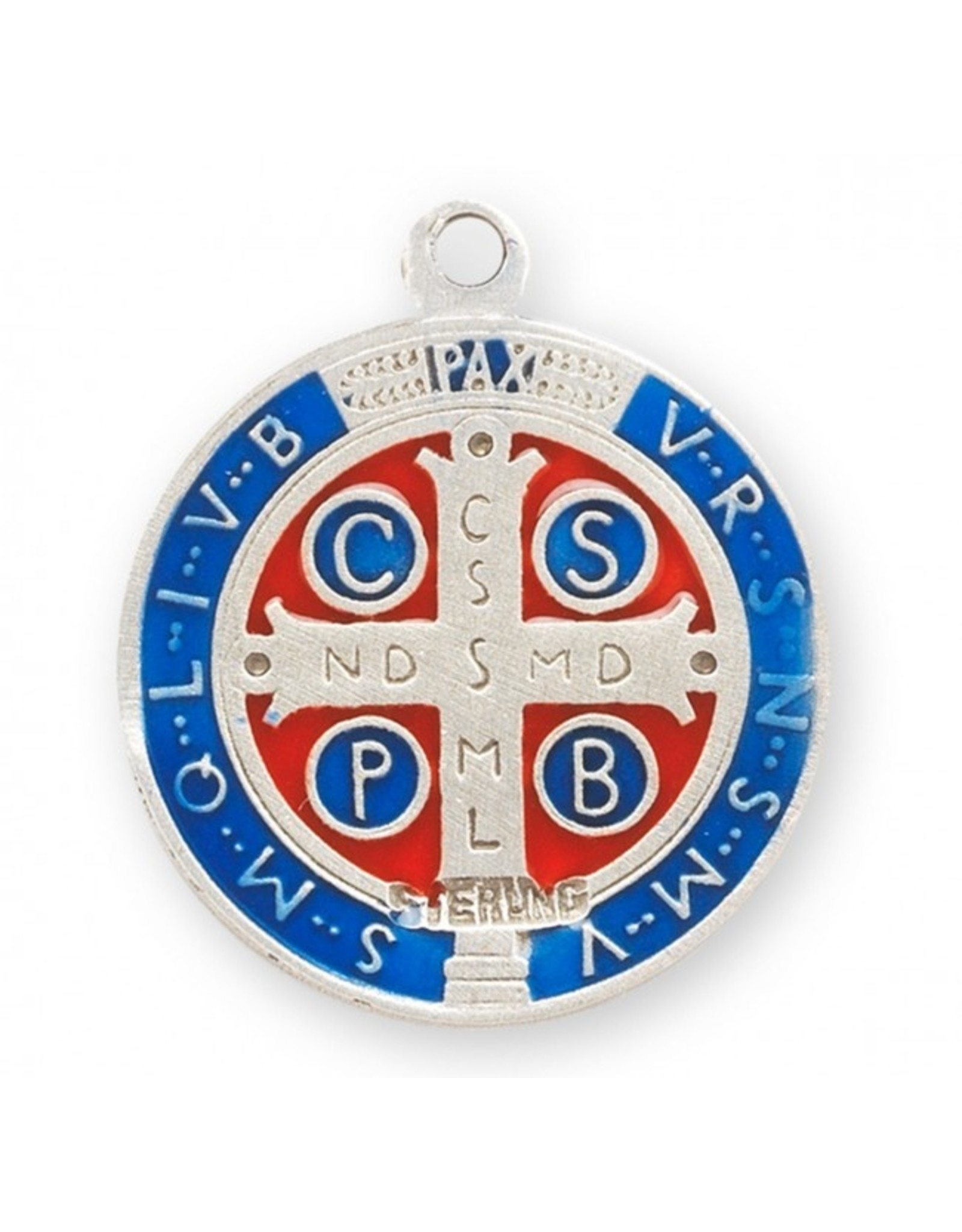 HMH St. Benedict Medal - Round Blue & Red Enameled Jubilee, Sterling Silver, 18" Chain