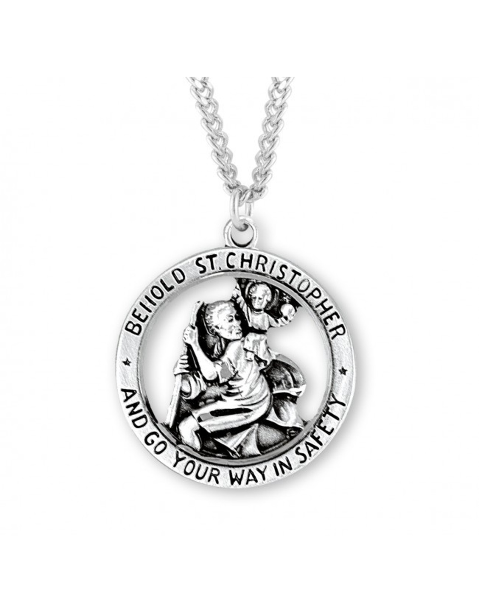HMH St. Christopher Round Cutout Medal, Sterling Silver, 24" Chain