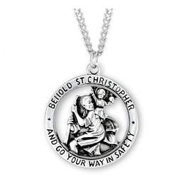 HMH St. Christopher Medal - Round Cutout, Sterling Silver, 24" Chain