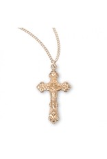 HMH Crucifix Medal, Fancy Filigree, Gold over Sterling Silver, 18" Chain